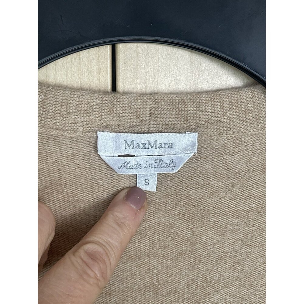 Max Mara Wool Cashmere Cardigan S Beige Designer Lux Preppy Casual Top - Picture 2 of 5